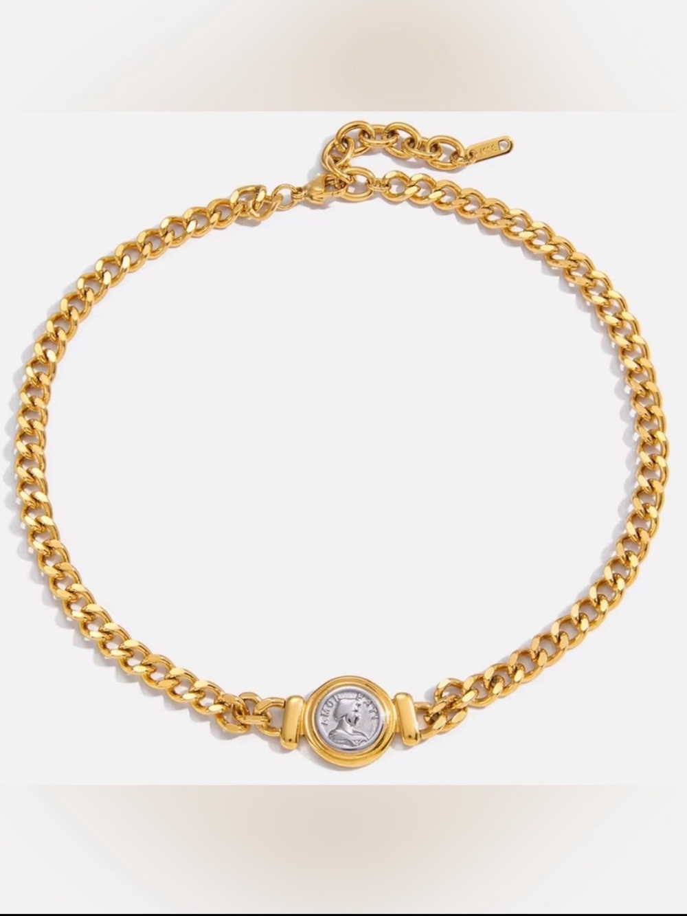 Cuban Chain Two-Tone Coin Link Necklace in Gold and Silver - Picture 4 of 5